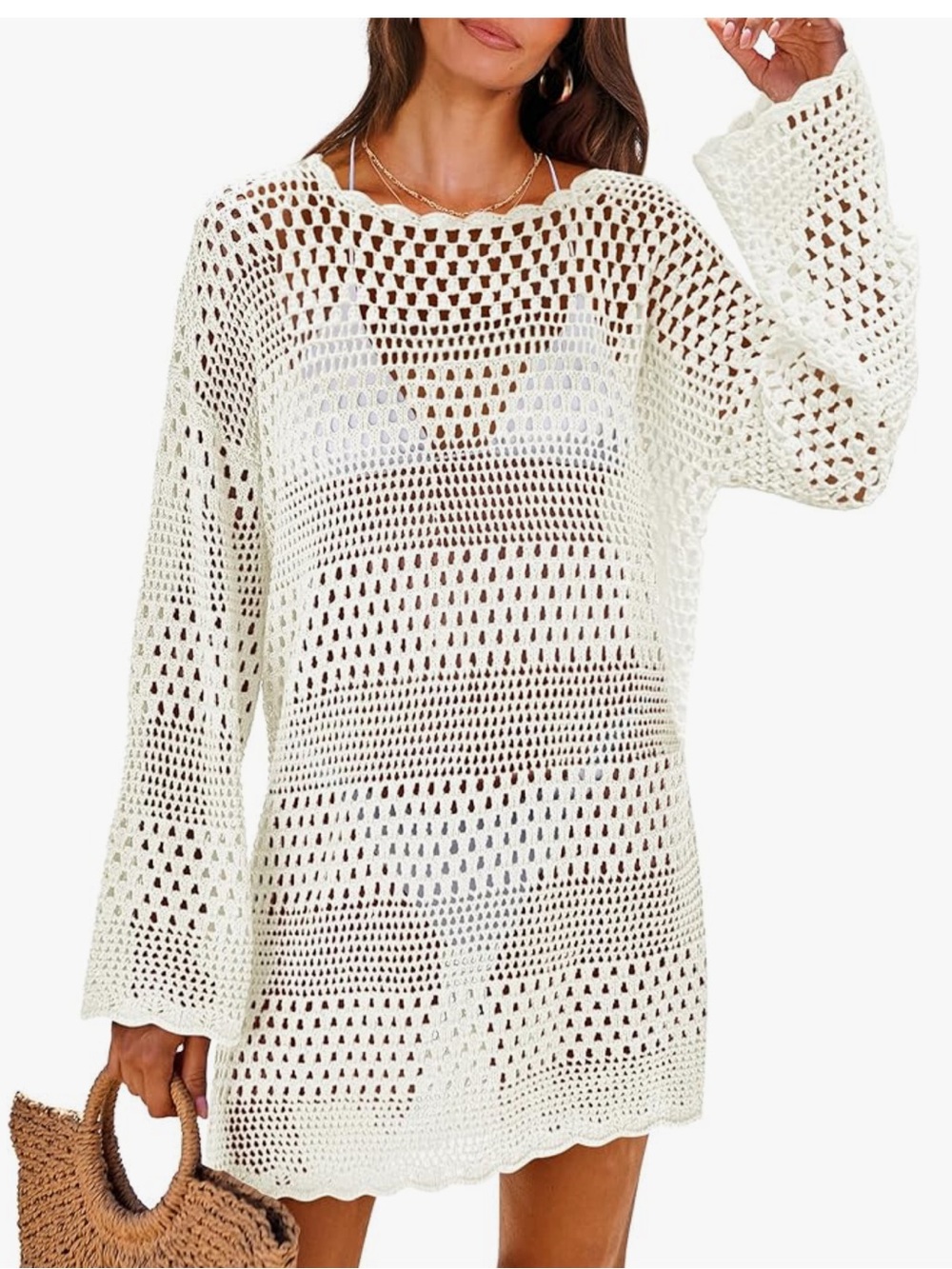 Women’s White Crochet Beach Cover-Up in cream white  NWOT